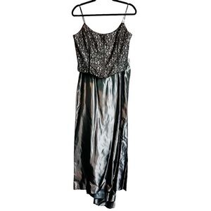 Jessica McClintock 2 piece Gray & Black Prom Dress Sequin Bodice 90s‎ Sz. 11/13